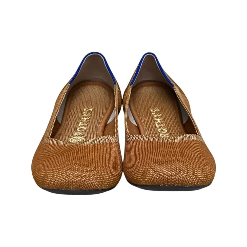 Classic Women's Tan Knit Ballet Flats with Blue Trim